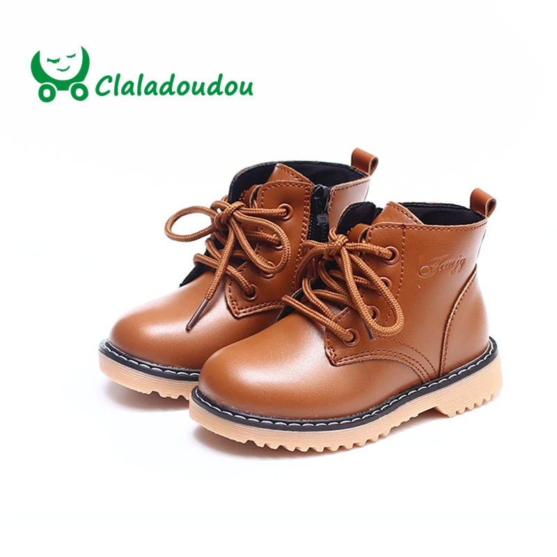 

Claladoudou 13.5-18.5CM Brand Kid Fashion Black Children Girl Baby Boot Toddler Boy PU Leather Winter Waterproof Martin Boots