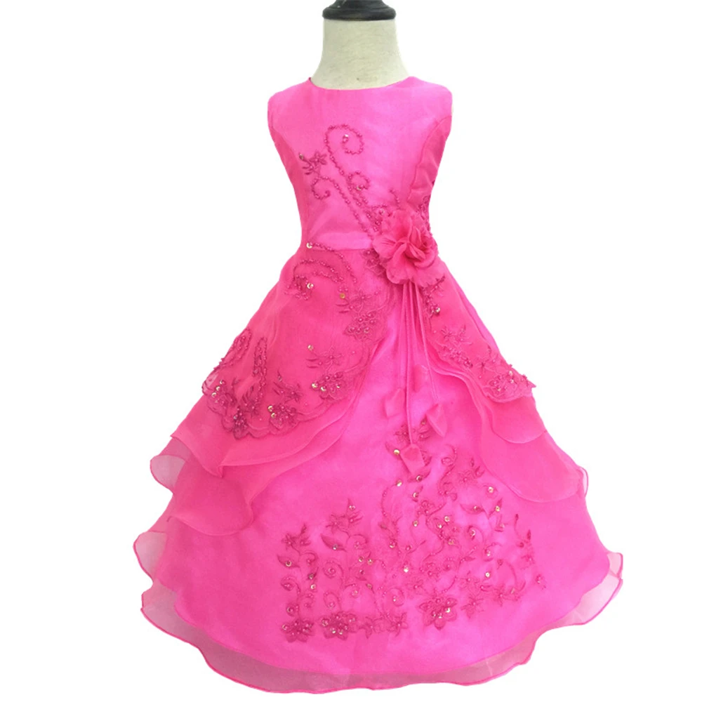 Free Shipping New Arrival Children Party Dress Teenage Kids Evening Gowns Embroidery Gold Flower Girl Dresses For Weddings - Цвет: Fuchsia101