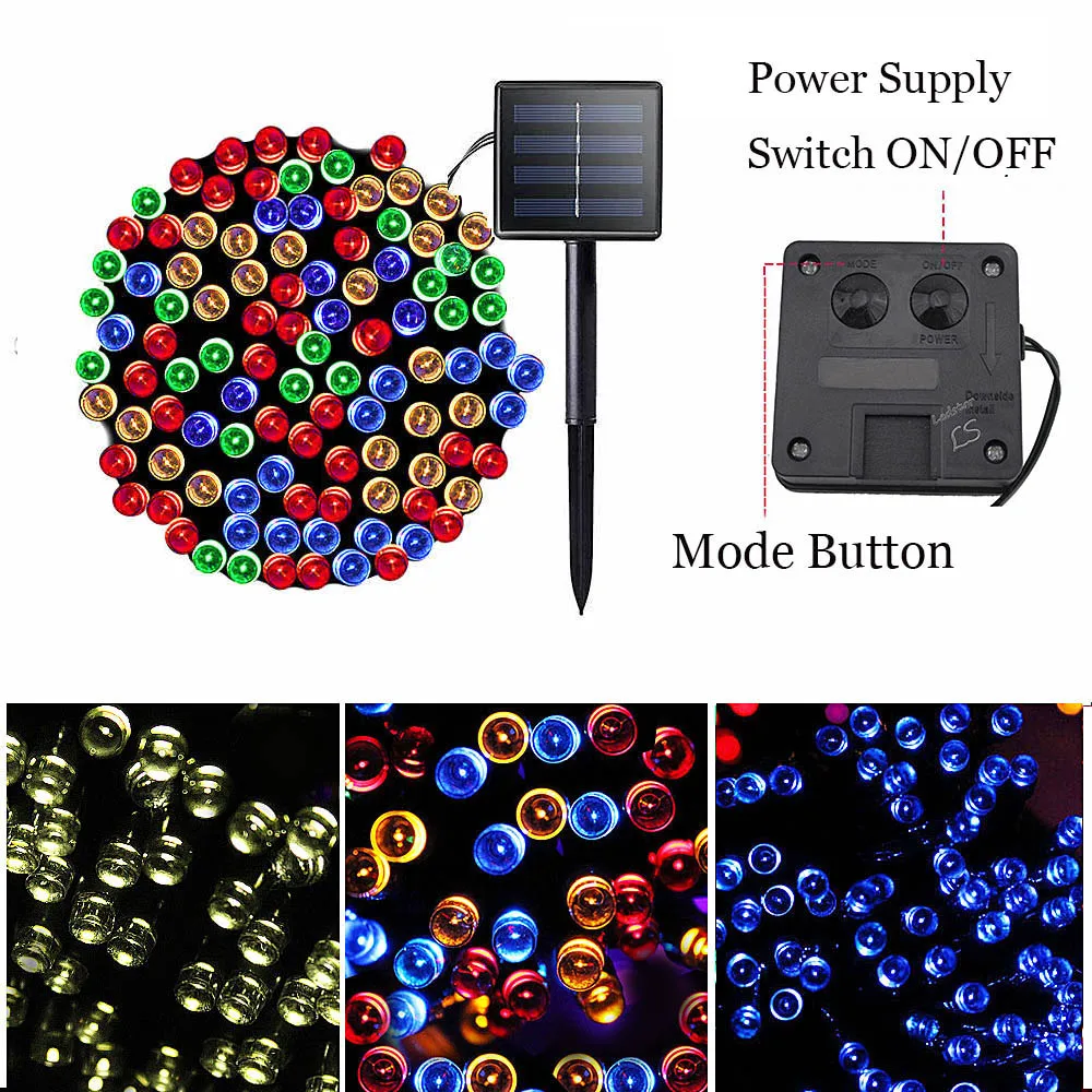 22 м лампа на солнечных батареях 200 светодиодная гирлянда Сказочный светильник s солнечный светильник наружный для украшения сада 3 режима Водонепроницаемая Рождественская гирлянда