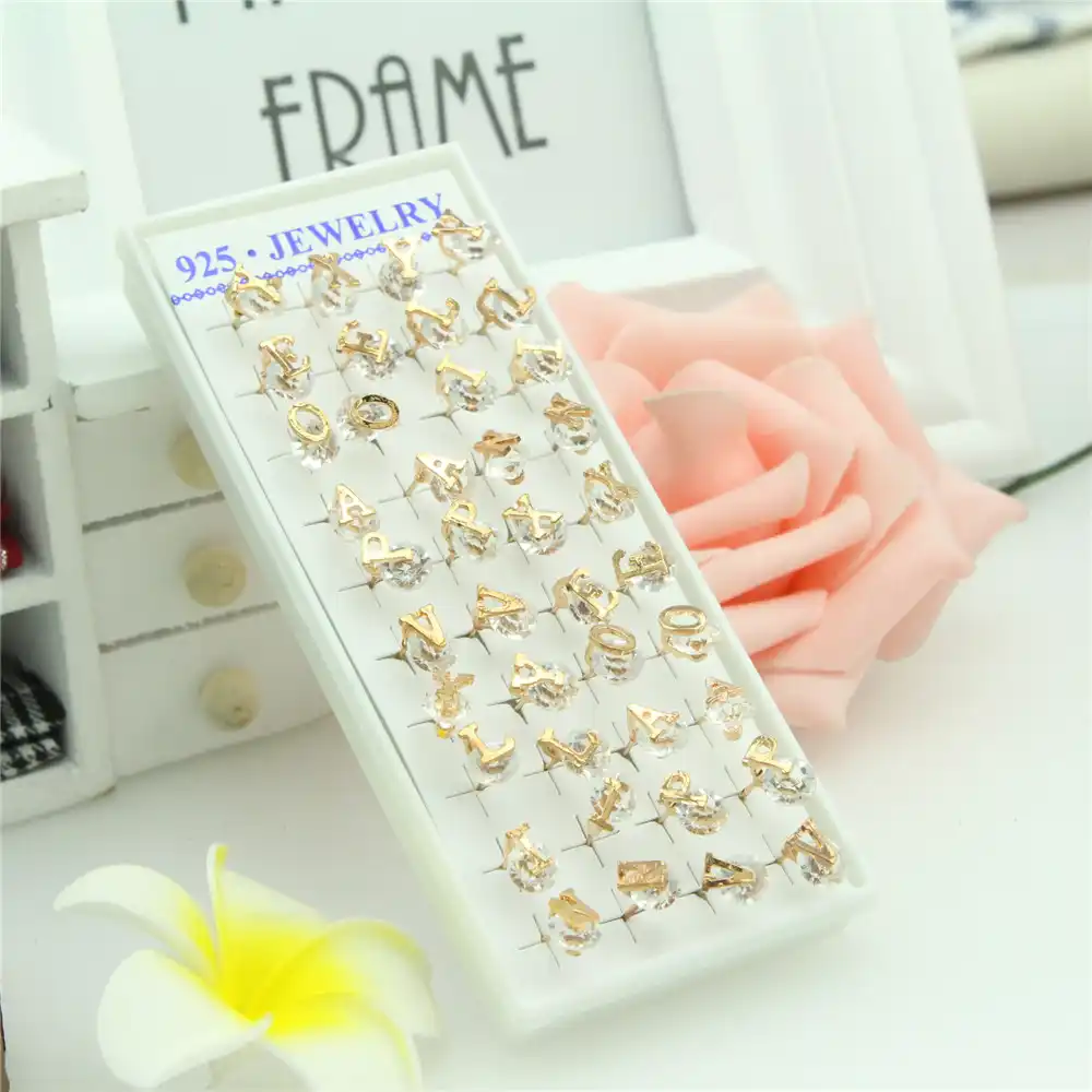 40 шт. женские деньги инкрустация Циркон Письмо Серебряные серьги 18 К и серебряные буквы женские серьги письмо серебряные серьги