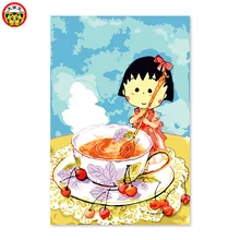 Картина по номерам художественная краска по номеру Chibi Maruko-chan красивый цветочный чай выдувные пузыри DIY цифровой рисовальный, чертежный на