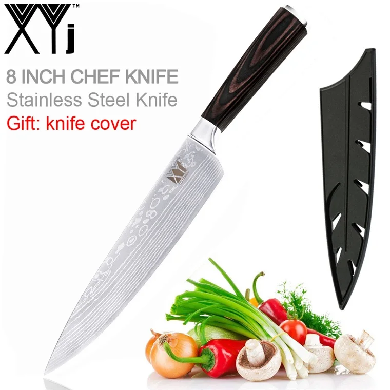 XYj поварской нож Профессиональный поварской нож инструмент 8 дюймов 7cr17 кухонный нож из нержавеющей стали эргономичная ручка Подарочный нож чехол принадлежности - Цвет: KnifeXCover Style10