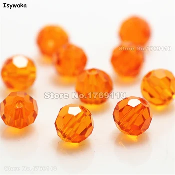 

Isywaka 8mm 70Pcs Orange Red Color Football Faceted Austrian Crystal Beads Round Glass Spacer Loose beads DIY Jewelry Making