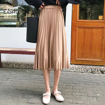 

EORUTCIZ Spring Midi Pleated Skirt Women Knitted Tutu Skirt High Waist Vintage Autumn Elastic Elegant Black Skirts LM323