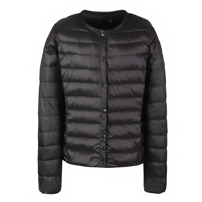 Женская куртка-бомбер, пальто, легкое ультратонкое, весенне-осеннее женское тонкое пальто, теплое пуховое пальто, с круглым вырезом, модная женская короткая куртка - Цвет: Черный