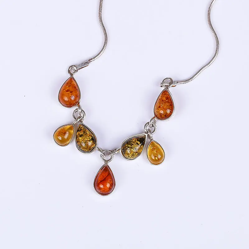 

Real amber necklace Free shipping 925 sterling silver Natural real amber Fine jewelry Delivery of clavicular necklac