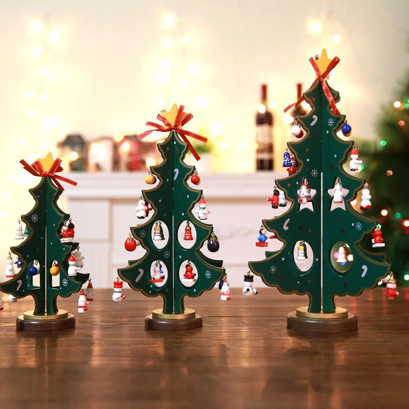 Miniature Christmas Ornaments Wooden Mini Christmas Tree Desktop Decor