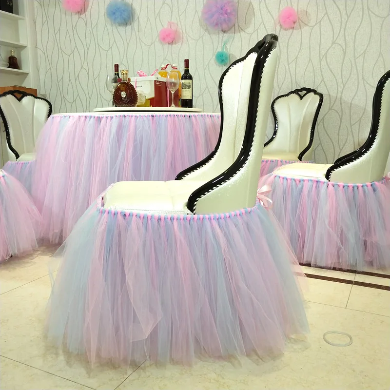 結婚式誕生日パーティーのテーブルクロス子供のためのシャワーパーティー椅子装飾糸チュールテーブル椅子テーブルクロス食器|テーブルスカート| -  AliExpress