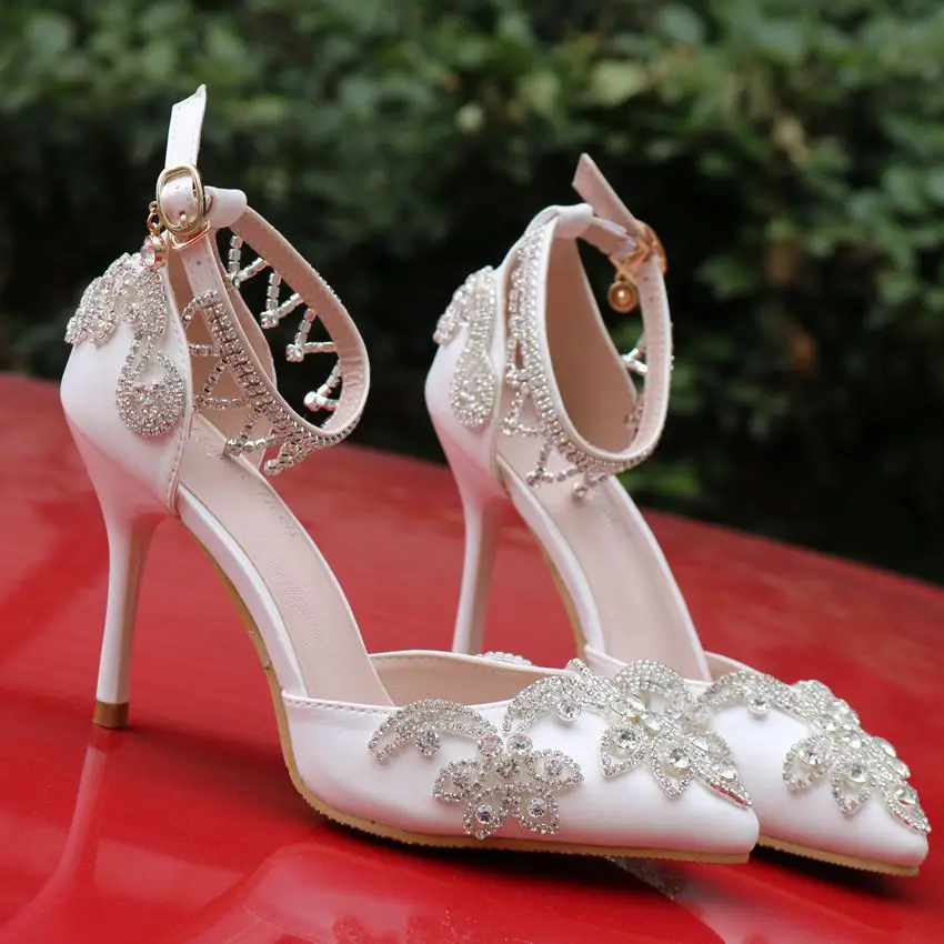 Для женщин Fashin Сладкий Белый кисточкой «Бриллиантовые» туфли босоножки на высоком каблуке шпильки туфли невесты платье для девочек свадебные туфли Большой размер: 41, 42