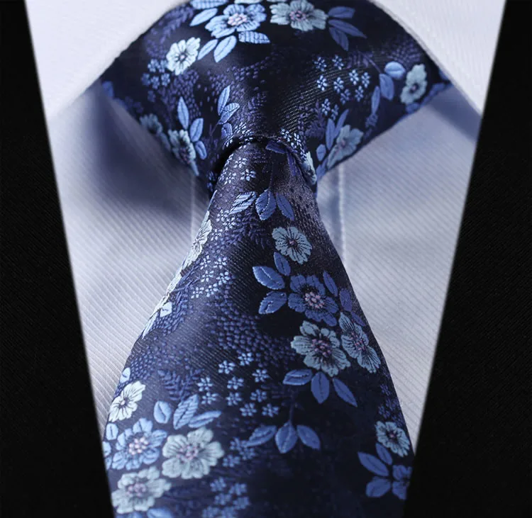 Tf2005b8 Темно-синие цветочный 3.4 "100% шелк свадебные жаккардовые Для мужчин галстук Карманный квадратный платок Набор костюм