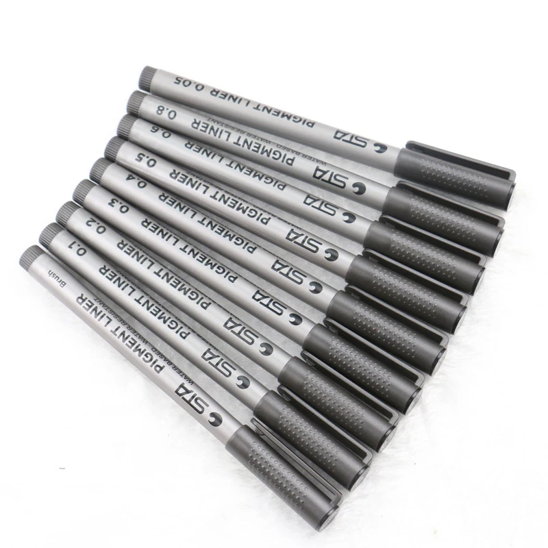 STA9pcs/набор эскизный карандаш маркер ручка разные размеры наконечника черный пигмент лайнер на водной основе для художественные канцелярские принадлежности