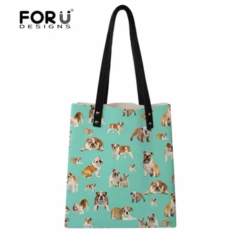 

FORUDESIGNS Casual Brand Women Cute Bulldog Prints Tote Shoulder Bags High Quality Women's PU Handbags Shopper Bags Woman Bolsa