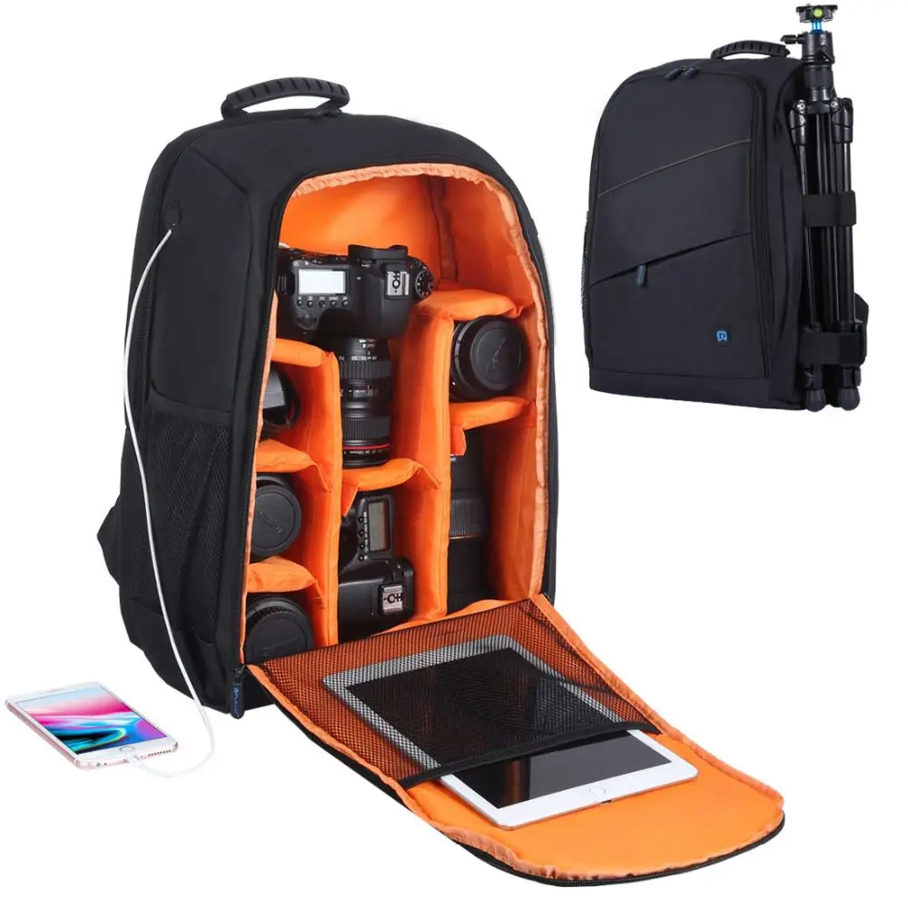 PULUZ портативный водонепроницаемый устойчивый к царапинам двойной плечи рюкзак аксессуары для камеры Сумка цифровая DSLR фото видео сумка - Цвет: Black