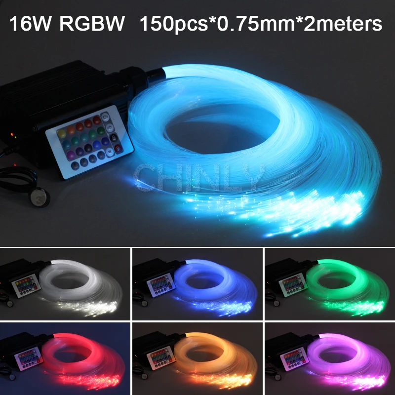 

16W RGBW 24key IR remote LED Fiber optic light Star Ceiling Kit Lights 150pcs 0.75mm 2M optical fiber lighting+crystal