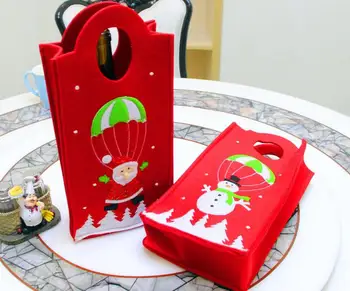 

2pcs/lot Embroidered red wine bottle bag Christmas gift bag vertical shape of Christmas handbag Christmas decoration supplies