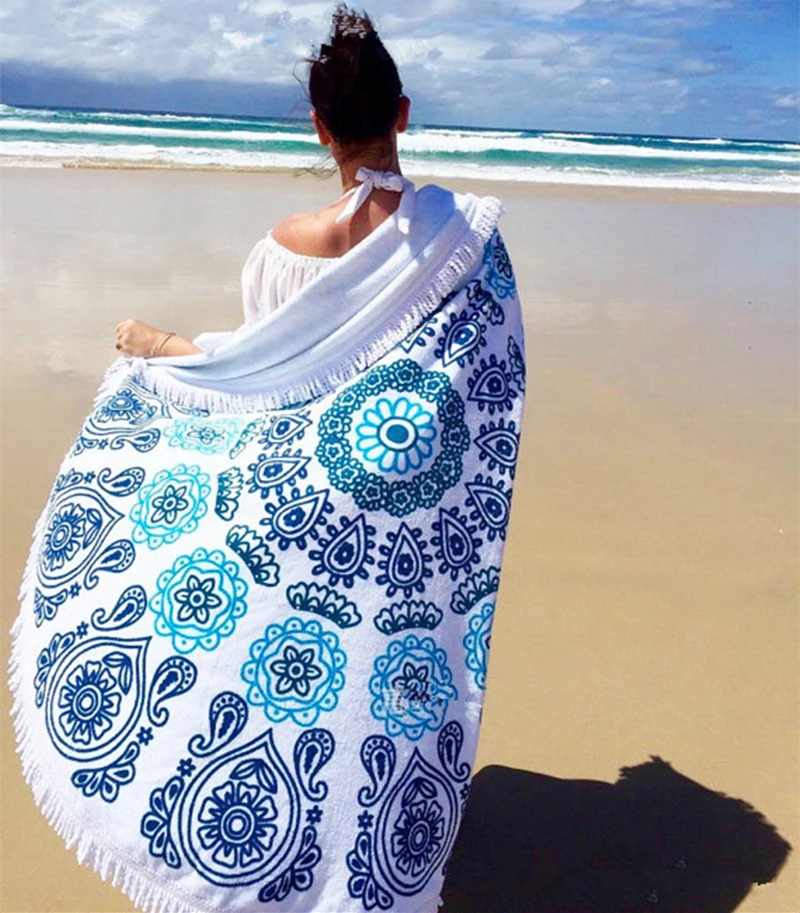 Large Beach Towel Round Beach Towels round towel bathroom Bath Towels tassel printing Big cotton