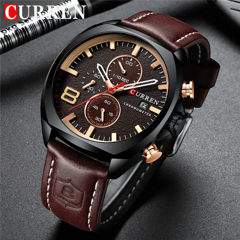 

CURREN Watch Men Waterproof Chronograph Sport Military Male Clock Top Brand Luxury Leather Man Wristwatch Relogio Masculino 8324