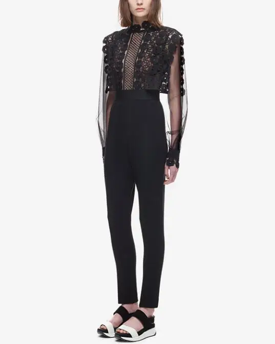 

Top Quality Long Sleeve Jumpsuits Celebrity Black Elegant Gauzy Bodycon Night Club Lace Fashion Party Women Jumpsuits