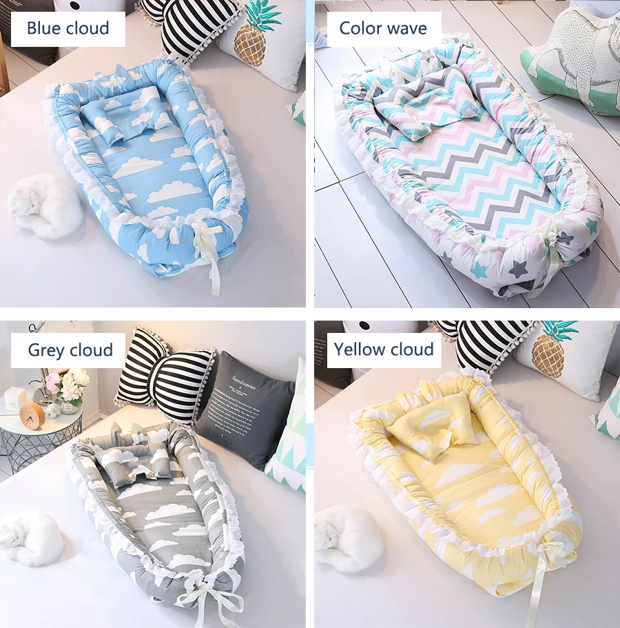 Dorminhoco do Bebê Recém-nascidos de Algodão Rendas de Alta Viagem Simples Lindo Travesseiro Dobrável Portátil Stripde Qualidade Sólida Berço Cama Macia 4 High Quality Mamãe e Bebê