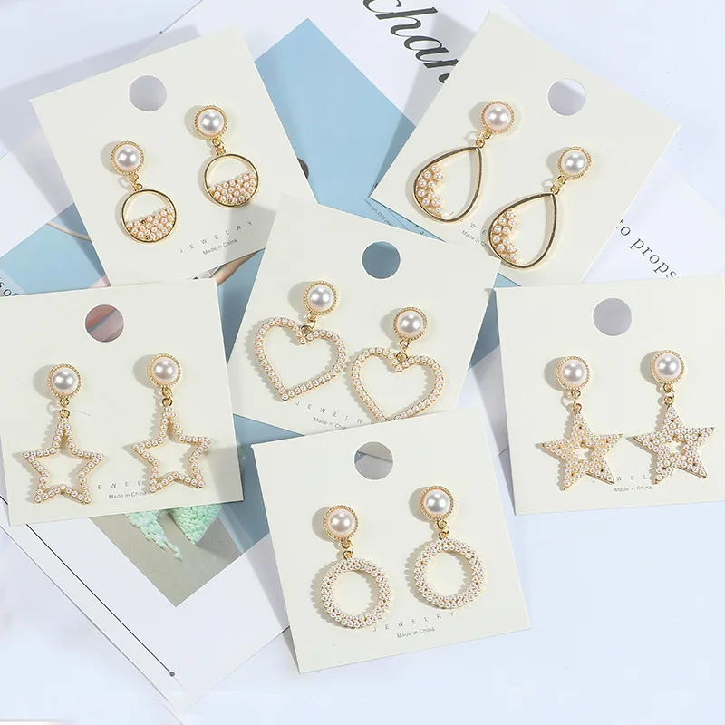 

Vintage Sweety Handmade Geometry Simulated Pearl Beads Dangle Earings Elegant Hollow Pendientes Jewelry
