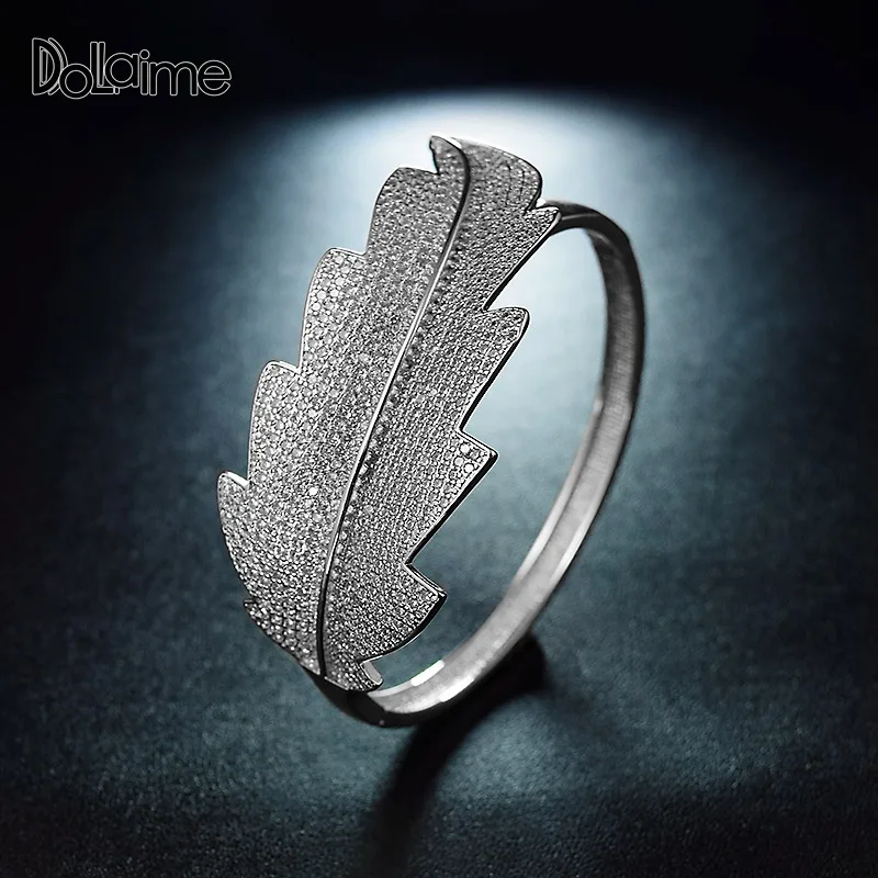

Dolaime New Trendy 2018 Cubic Zirconia Jewelry Silver Color Leaf Charm CZ Crystal Female Bracelets Bangles For Women GBG006