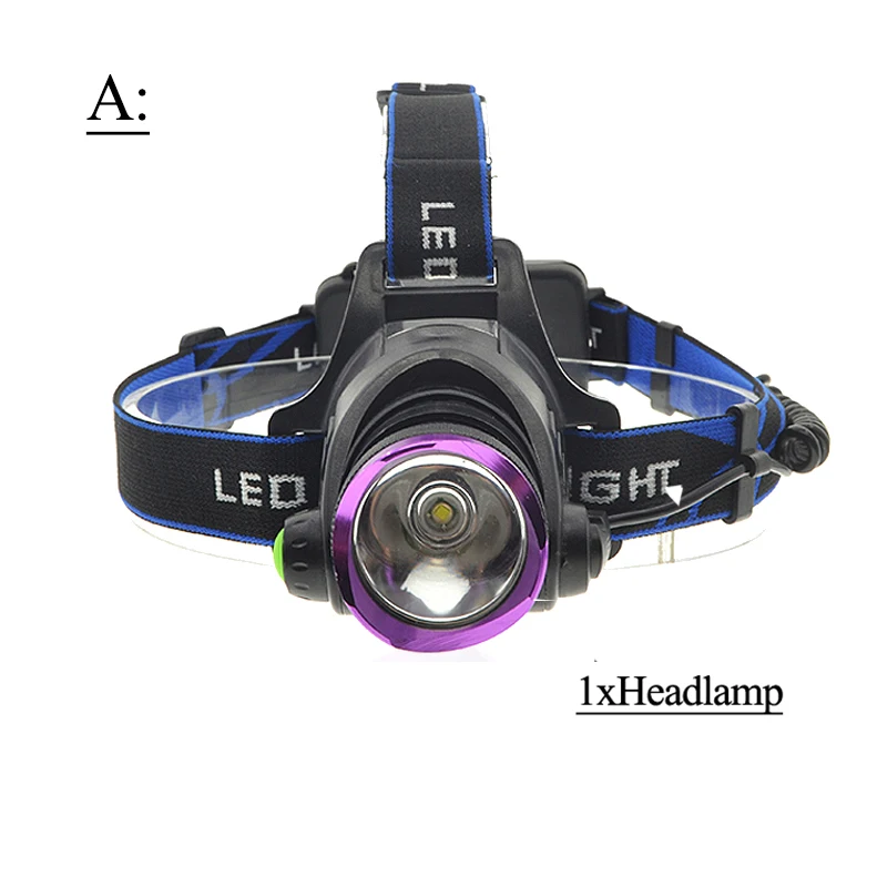 Светодиодный налобный фонарь 2000 лм XM-L T6 Перезаряжаемый Головной фонарь+ 2 шт 18650 батарея+ зарядное устройство - Испускаемый цвет: A