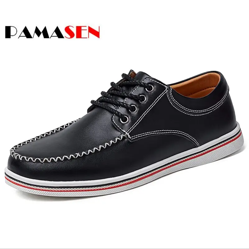 

PAMASEN New Arrival Spring Comfortable Casual Shoes Mens Genuine Leather Shoes For Summer Men Lace-Up Fashion Flat Loafers Shoe