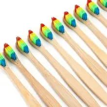 Красочные головы Бамбука Зубная щётка окружающей среды деревянный Радуга Бамбука Зубная щетка для ухода за полостью рта мягкой щетиной/200 шт