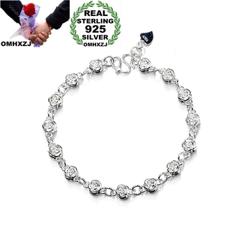 

OMHXZJ Wholesale European Fashion Woman Girl Party Birthday Wedding Gift Vintage Flower Rose S925 Sterling Silver Bracelet BA112