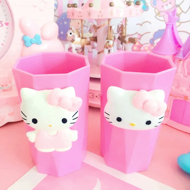 Розовая KT кошка чашка милый мультфильм hello kitty чашка держатель для зубной щетки для полоскания рта щетка чашка Путешествия Использование формы пластиковые зубные чашки воды