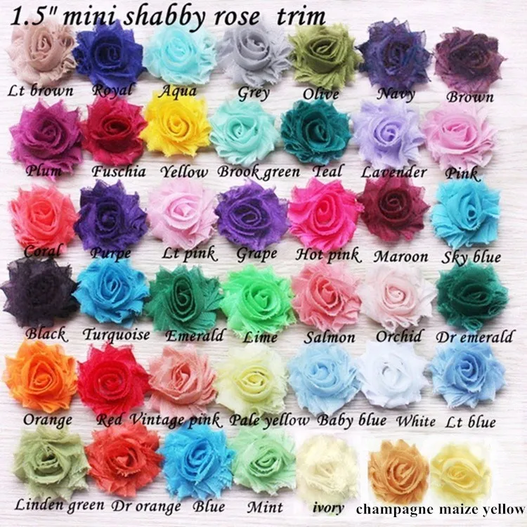 45pcs baby Shabby Frayed Chiffon Rose Soild Flowers Mix Hair trim DIY Solid SB/3 
