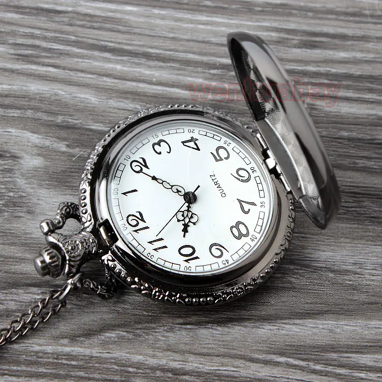 Аниме Япония Kuroshitsuji Black Butler карманные часы Цепочки и ожерелья для Для женщин Для мужчин металлический корпус флип Брелок кварцевые часы