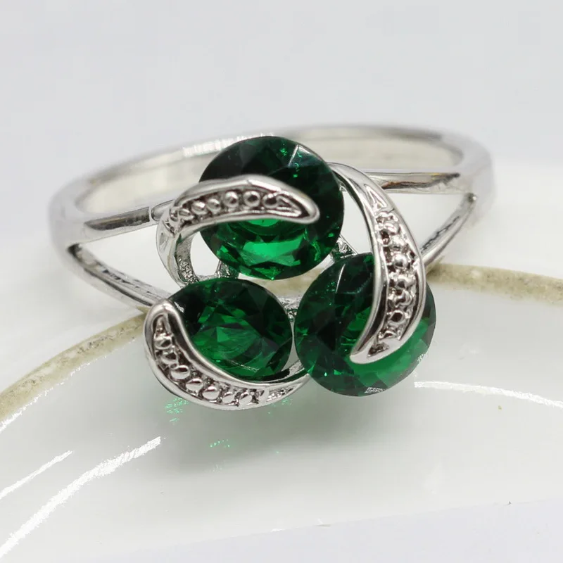 925 Sterling Silver Rings for Women Fashion Round Green Blue Semi-precious Stone Ladies Daily Ring Rings Free Jewelry Gift Box