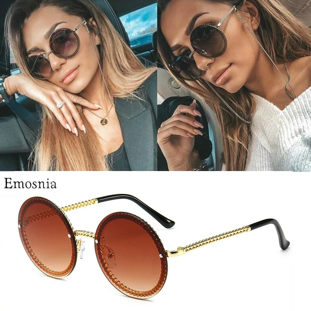 Trendy Classic Round Chain Sunglasses Women 2019 Luxury Brand