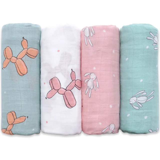 Muslinlife Baby Swaddle Wrap Soft Bamboo Cotton Blanket For Baby Stroller Use Cute Bunny Unicorn Whale Baby Blanket 120*120cm 1
