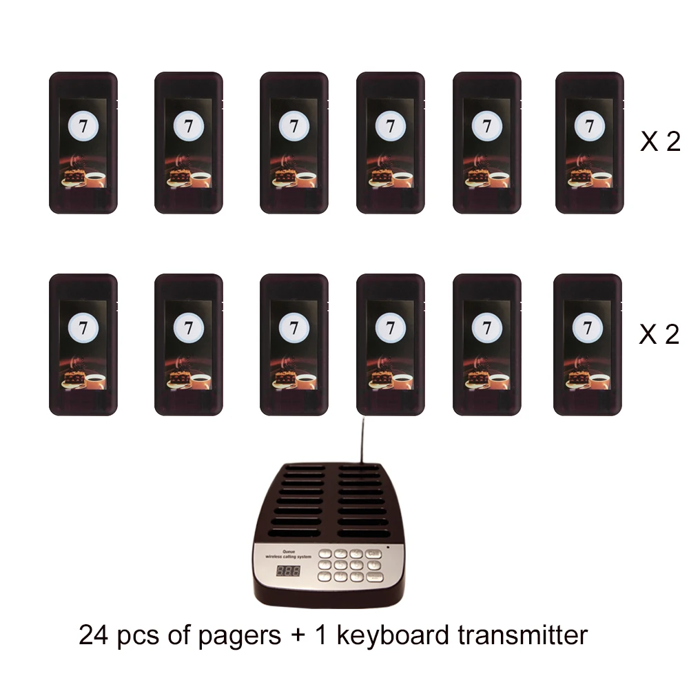 JINGLE BELLS Беспроводная система вызова для ресторана 24 coaster пейджер и 1 клавиатура кнопка вызова передатчик/Беспроводная система очередей
