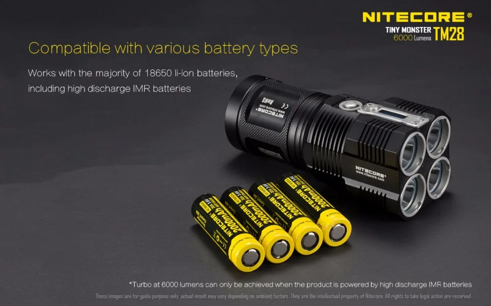 Baterias plus Nhm10 m plus 4 18650 High Lumen Nitecore Tm28 Lanterna Led 4 Cree 6000lm Xhp35 oi Distância Feixe 655 3100 Mah Titular 16 Alta distância de feixe 655 m +