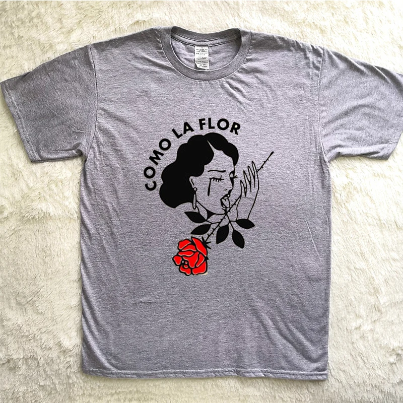 Модная женская футболка с коротким рукавом и принтом розы, забавная Como La Flor размера плюс, Harajuku, хлопковая Летняя женская одежда