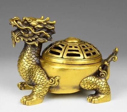 

bi003777 5 China Brass Copper Yuanbao Wealth Dragon turtle Tortoise Incense Burner Censer