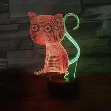 Кошка Led 3d цветной ночник креативный визуальный Acrylique Usb 7 цветов Изменение 3d лампа Рождественские декоративные лампочки