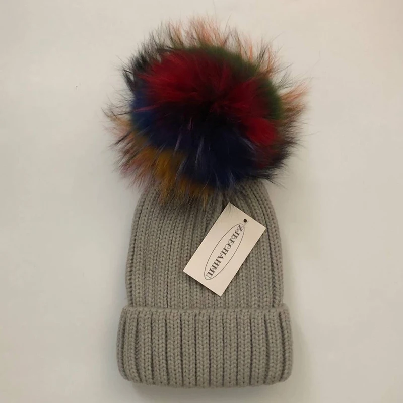 

Fashion Real Fox Fur Raccoon Pompoms 18cm Hats For Women Girl Winter Warm Skullies Beanies Hat Caps 2018 New Apparel Accessories