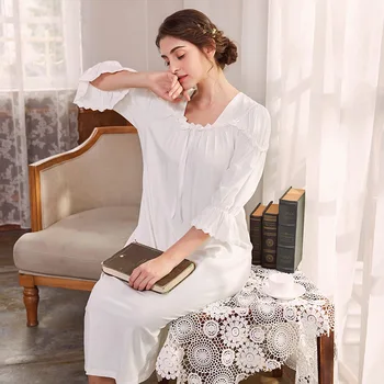 

YSMILE Y Fashion New Spring Autumn Women Solid Nightgown Sweet Cute Lace Princess Style Sleepdress Casual Homewear For Female