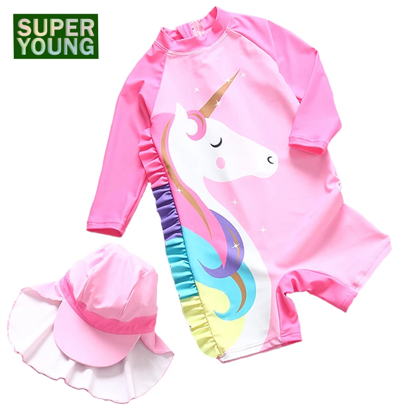 

Cartoon Unicorn Baby Girls 2PCS Swimsuits Children Rainbow UV Protection Swimming Surfing Suits Kids Toddler Swim Beach Swimwear