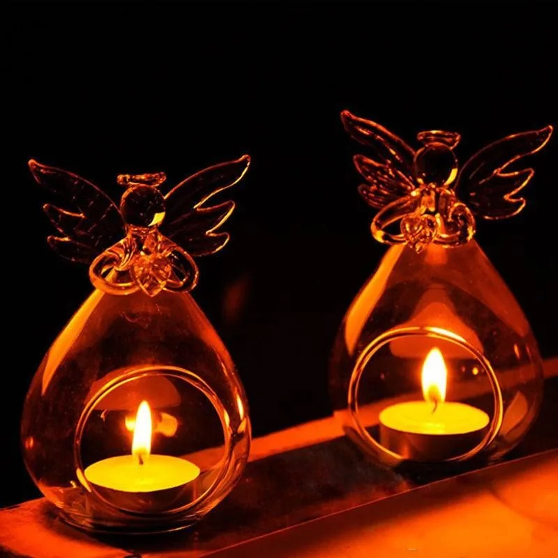 Angel shape clear Crystal Glass Candle Holder Hanging Tea Light Lantern