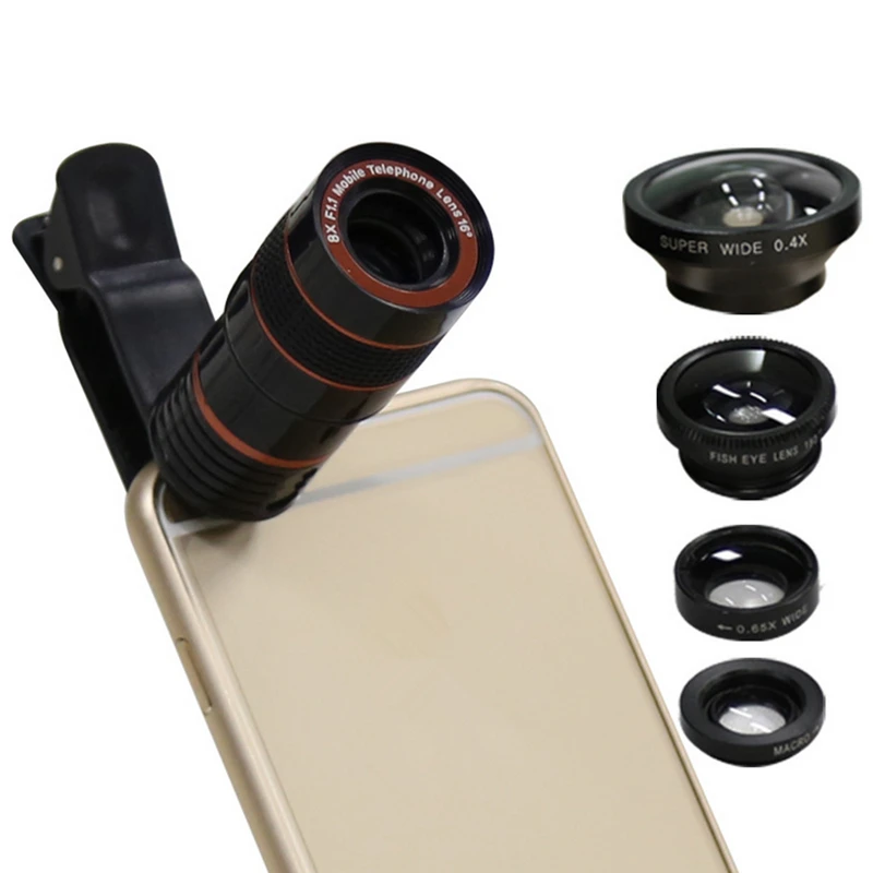 imágenes para Orbmart 5 a 1 Lentes 8X Telescopio 0.4x Súper Peces ojo ángel amplio macro para iphone samsung htc xiaomi teléfono móvil cámara imágenes para Orbmart 5 a 1 Lentes 8X Telescopio 0.4x Súper Peces ojo ángel amplio macro para iphone samsung htc xiaomi teléfono móvil cámara