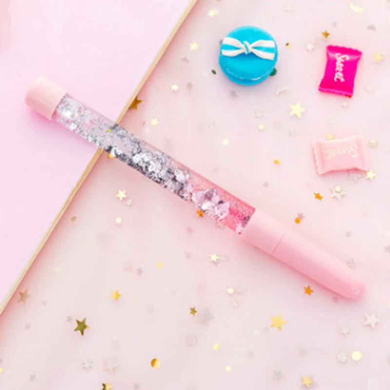 Pink Креативно 0,5 мм гелевая ручка растительное масло Хрустальная Золотая фольга красочная Высококачественная Золотая пудра ручка с подвижным песком - Цвет: Pink