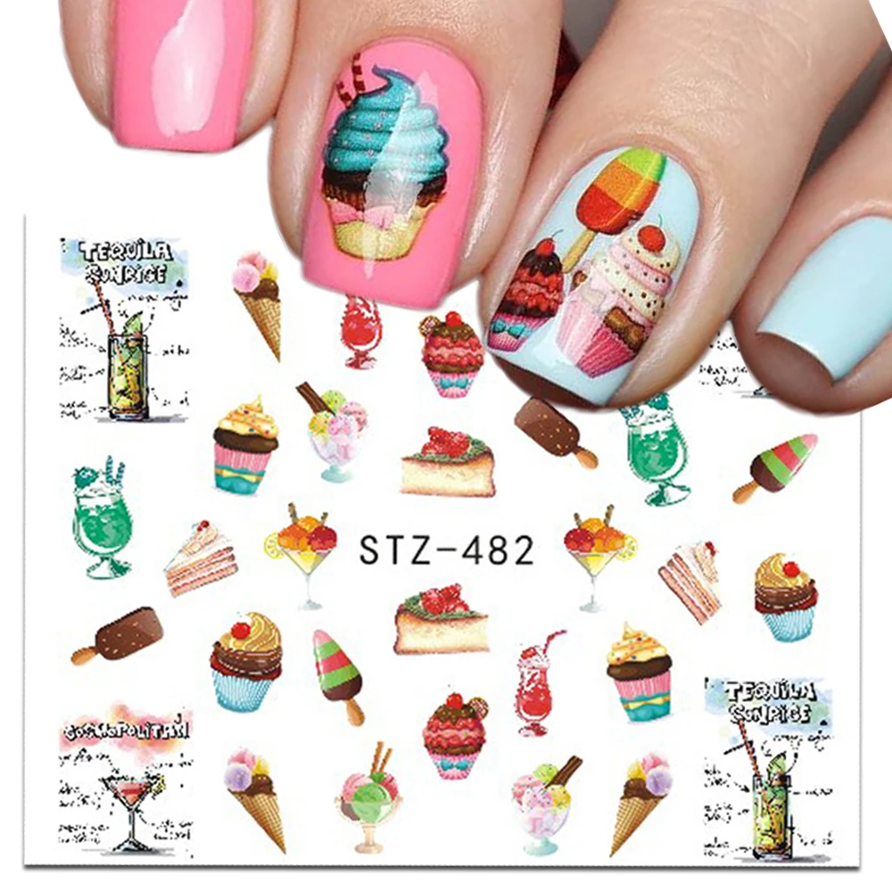 

1 Sheet Delicious Cake Cool Drink Ice Cream Slider Nail Art Water Decal Sticker For Nail Art Tattoo Decor Manicure CHSTZ 477-486