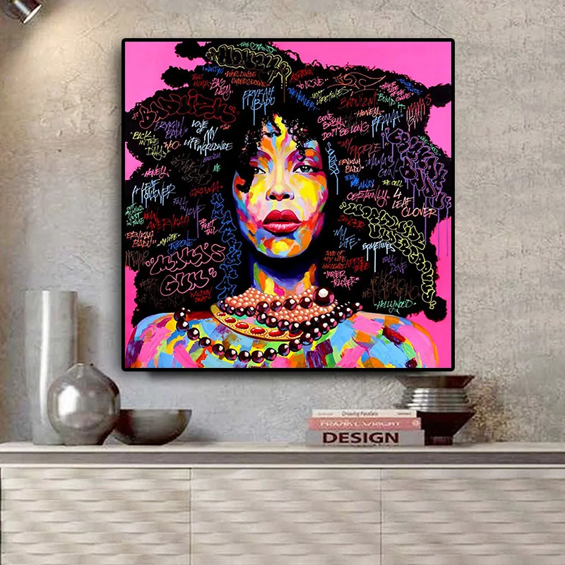 

Abstract African Woman Portrait Canvas Painting Posters and Prints Graffi Scandinavian Wall Art Picture for Living Room