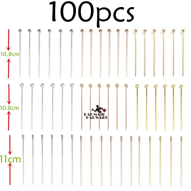 100 шт. 10,7 см-11 см шпажка для коктейля Нержавеющая сталь Шпажки для фруктов Барные инструменты напиток Шпажки Палочки для мартини вечерние 3 цвета
