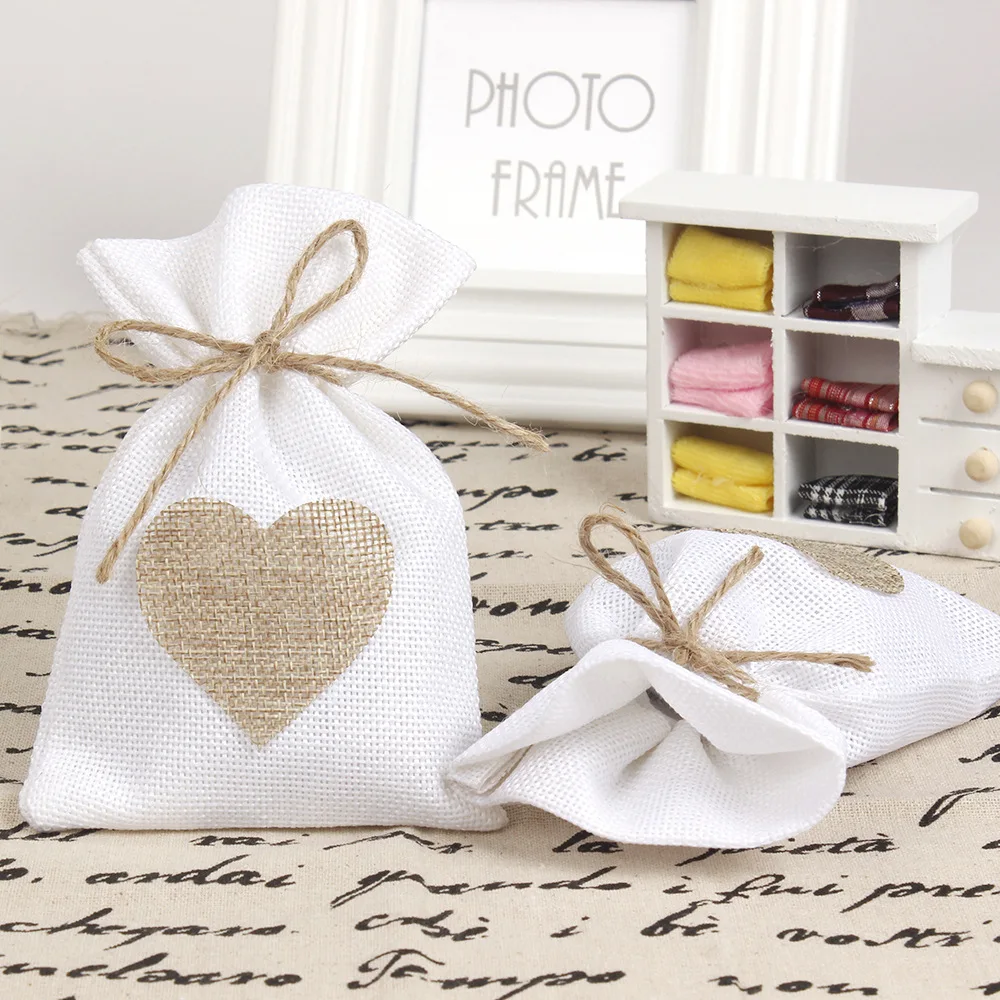 10x14cm White Linen Drawstring Bag Vintage Natural linen Burlap Gift Candy Bags Wedding Party Supplies Favor Pouch Jute Gift Jewelry Bags